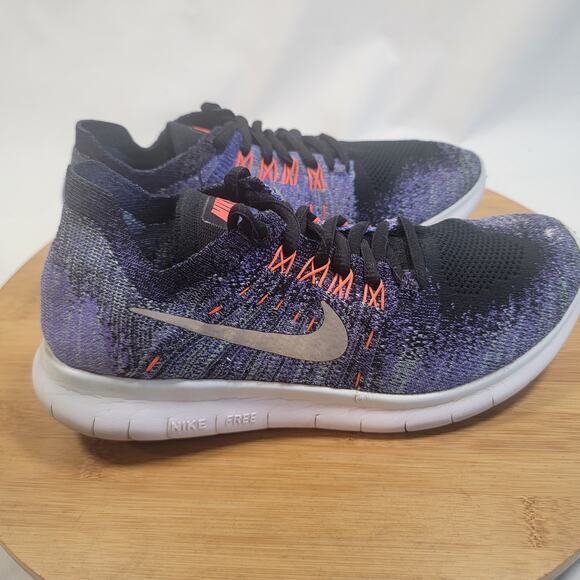 Nike Free RN Flyknit 2017 Running Sneakers Shoes Women 6.5 Purple Orange - Picture 3 of 14